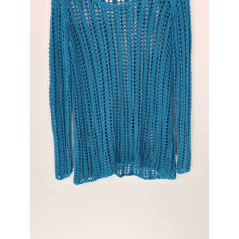 J. Jill Shirt Blue Crochet Knit Long Sleeve Beach Resort Vacation Basic XS - Picture 4 of 11